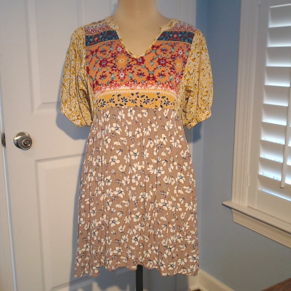 Jodifl boho mini dress, puff sleeves, tunic, pockets Small